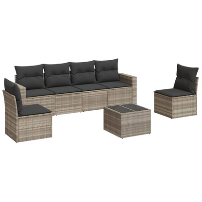 Set Divani da Giardino 7pz con Cuscini Grigio Chiaro Polyrattan