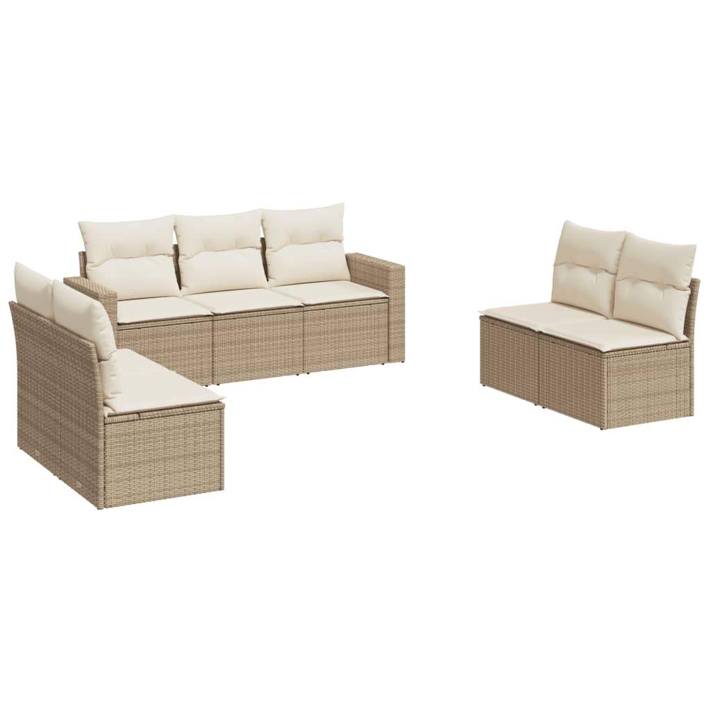 Set Divani da Giardino 7 pz con Cuscini Beige in Polyrattan - homemem39
