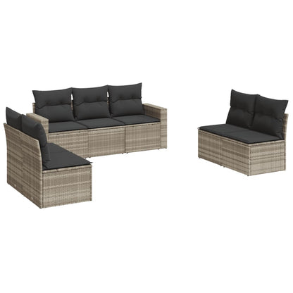 Set Divani da Giardino 7pz con Cuscini Grigio Chiaro Polyrattan