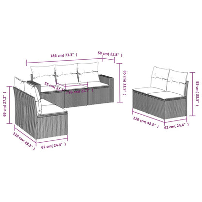 Set Divani da Giardino 7pz con Cuscini Grigio Chiaro Polyrattan