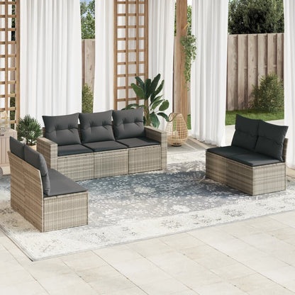 Set Divani da Giardino 7pz con Cuscini Grigio Chiaro Polyrattan