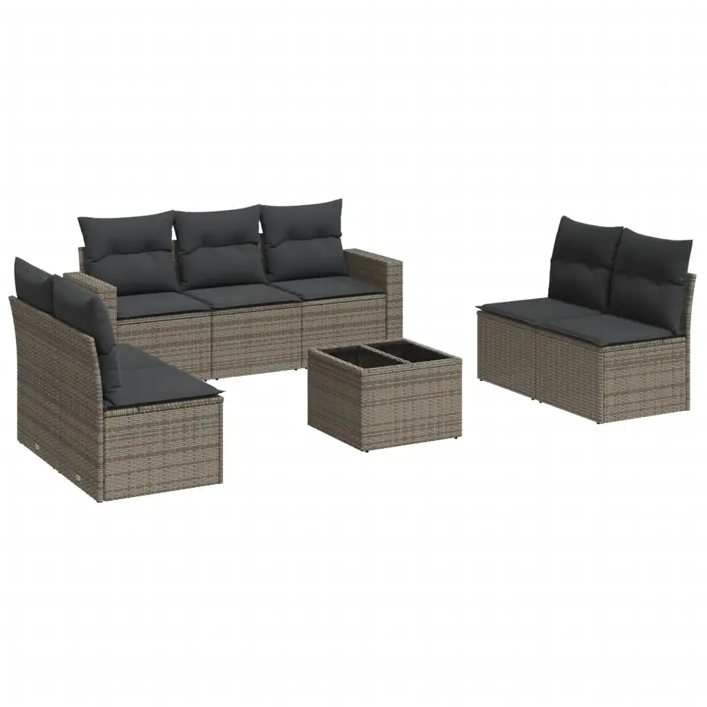 Set Divano da Giardino 8 pz con Cuscini Grigio in Polyrattan - homemem39