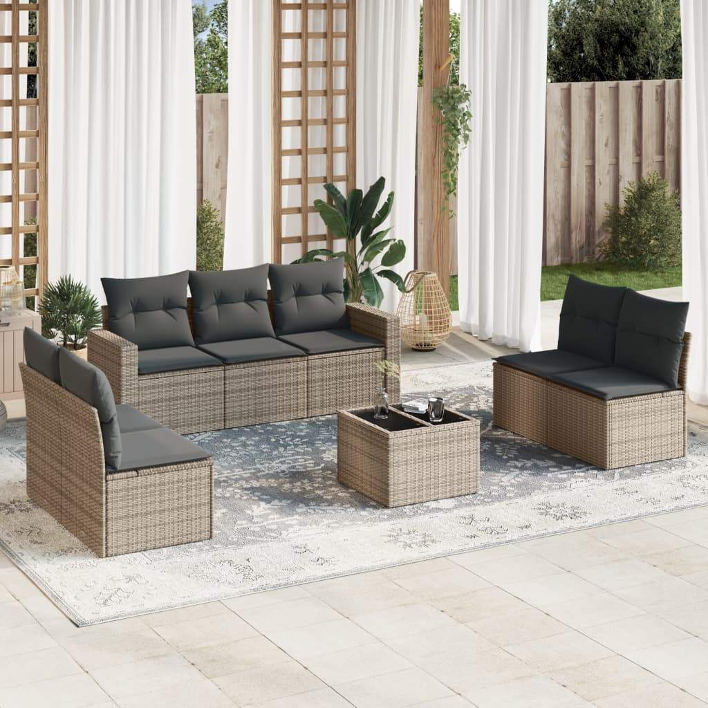 Set Divano da Giardino 8 pz con Cuscini Grigio in Polyrattan - homemem39