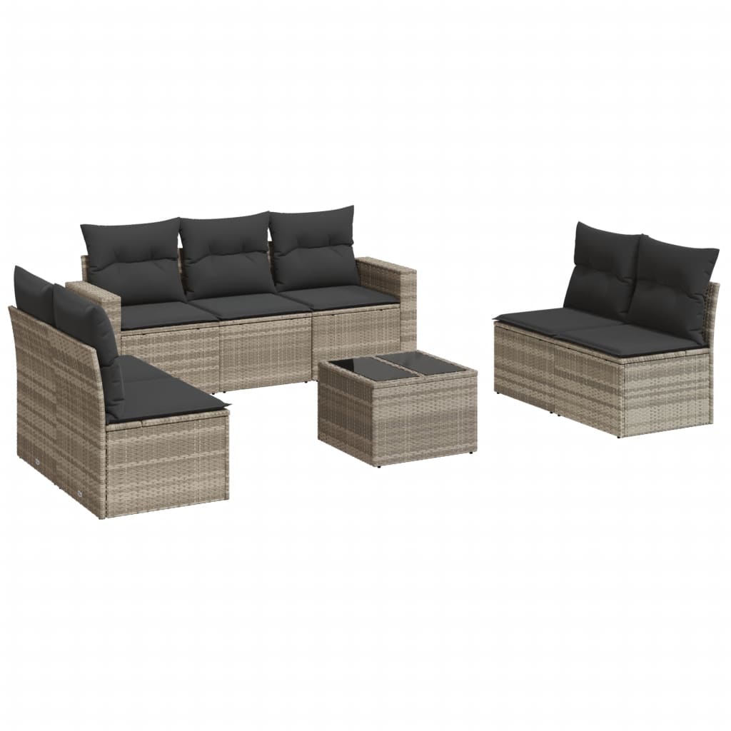 Set Divano da Giardino 8pz con Cuscini Grigio Chiaro Polyrattan