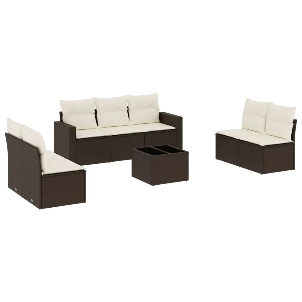 Set Divani da Giardino 8 pz con Cuscini Marrone in Polyrattan - homemem39