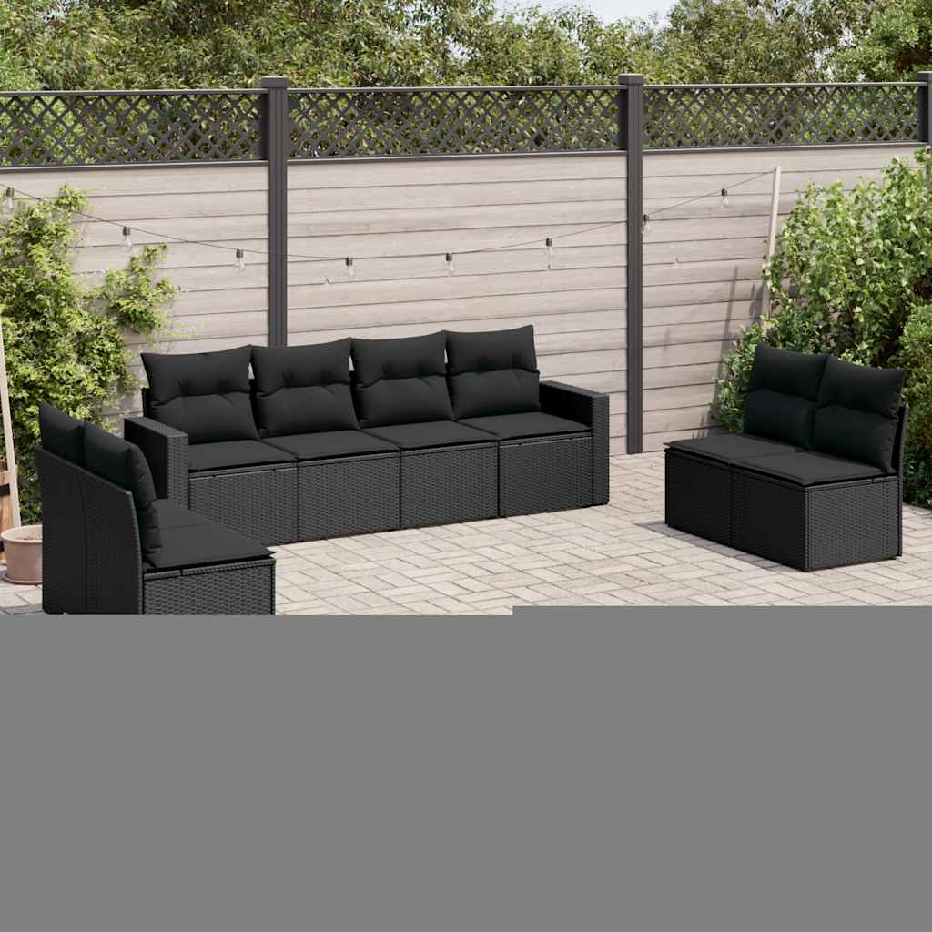Set Divani da Giardino con Cuscini 8 pz Nero in Polyrattan | homemem39