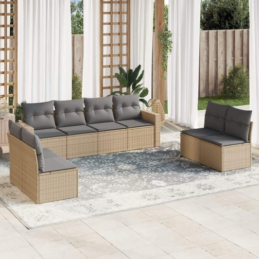 Set Divano da Giardino 8 pz con Cuscini Beige in Polyrattan - homemem39