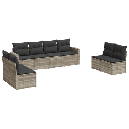 Set Divano da Giardino 8pz con Cuscini Grigio Chiaro Polyrattan