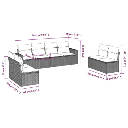 Set Divano da Giardino 8pz con Cuscini Grigio Chiaro Polyrattan