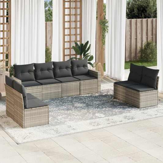 Set Divano da Giardino 8pz con Cuscini Grigio Chiaro Polyrattan