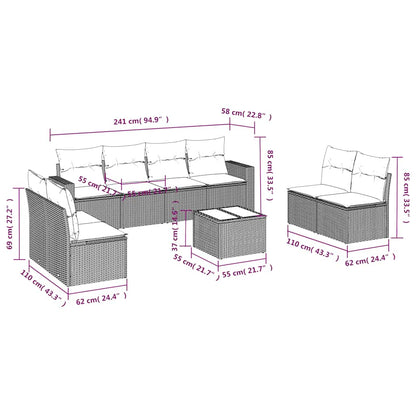 Set Divani da Giardino 9 pz con Cuscini Nero in Polyrattan | homemem39