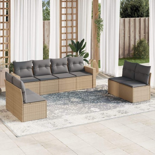 Set Divano da Giardino 9 pz con Cuscini Beige in Polyrattan - homemem39
