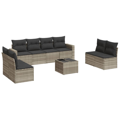 Set Divano da Giardino 9pz con Cuscini Grigio Chiaro Polyrattan