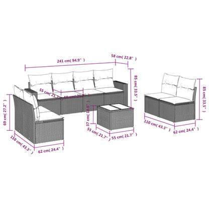 Set Divano da Giardino 9pz con Cuscini Grigio Chiaro Polyrattan