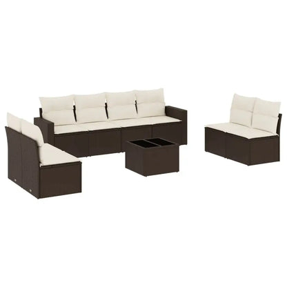 Set Divani da Giardino 9pz con Cuscini Marrone in Polyrattan - homemem39
