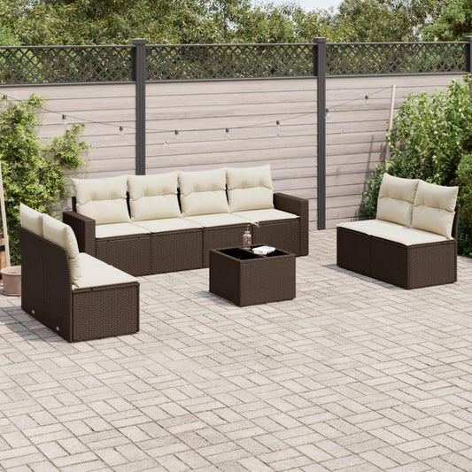 Set Divani da Giardino 9pz con Cuscini Marrone in Polyrattan - homemem39
