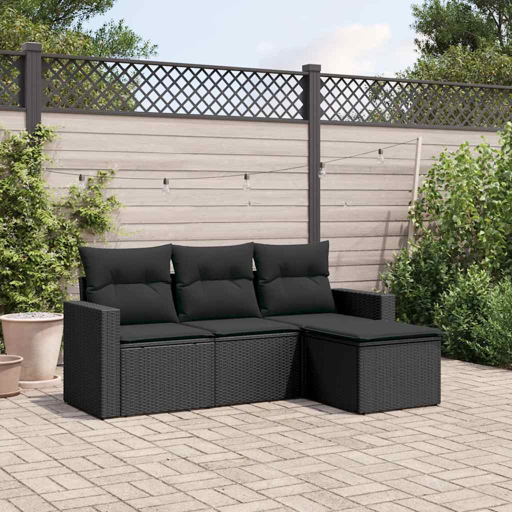 Set Divani da Giardino 4 pz con Cuscini Nero in Polyrattan | homemem39