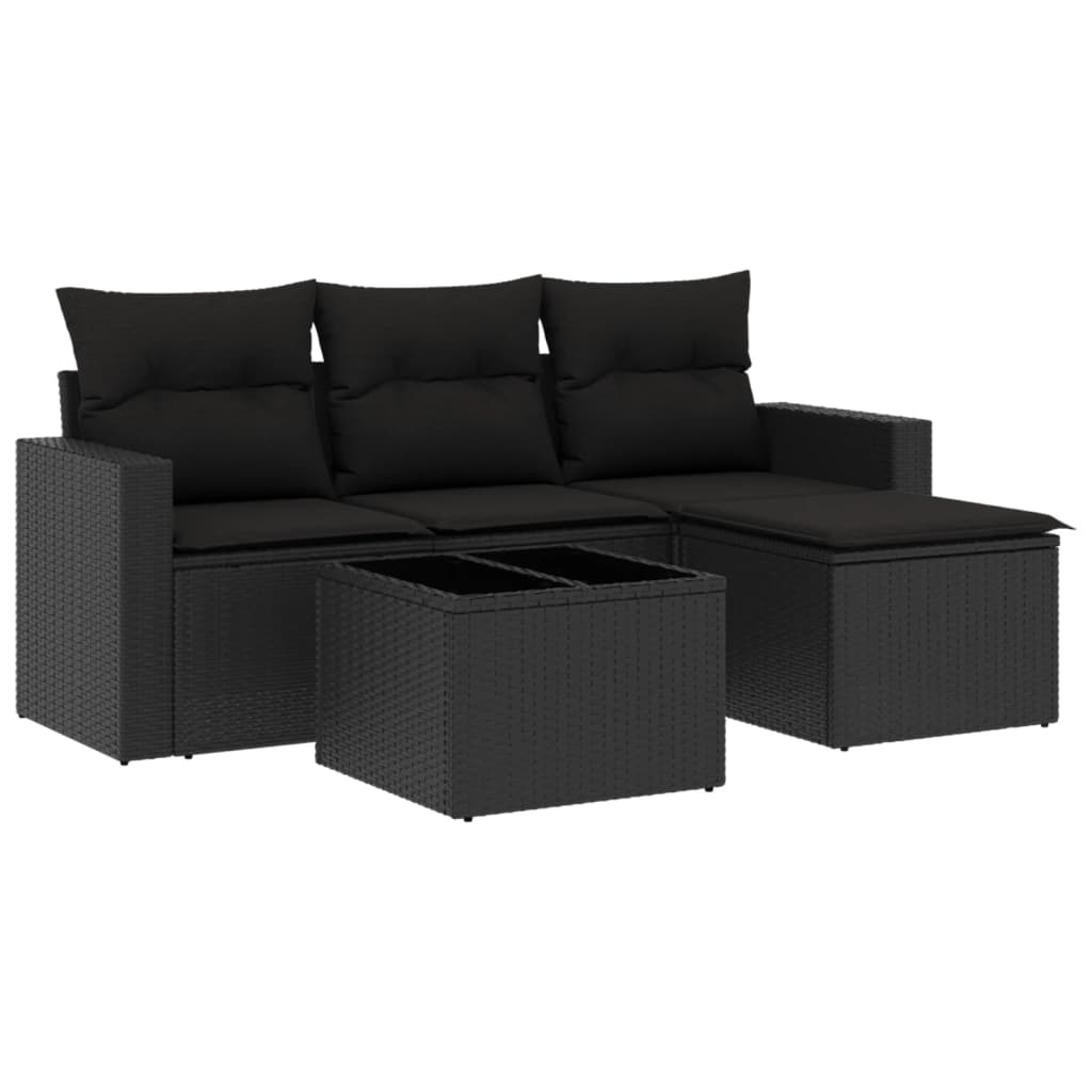 Set Divani da Giardino 5 pz con Cuscini in Polyrattan Nero | homemem39