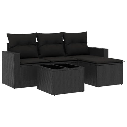 Set Divani da Giardino 5 pz con Cuscini in Polyrattan Nero | homemem39