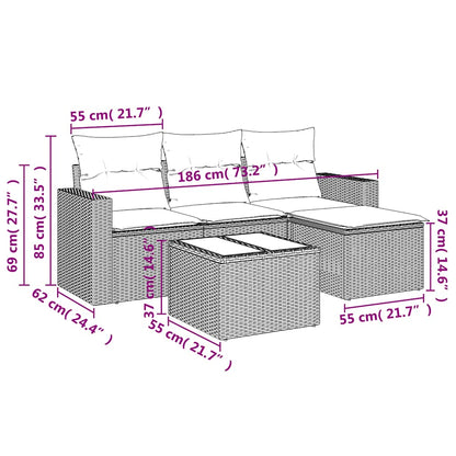 Set Divani da Giardino 5 pz con Cuscini in Polyrattan Nero | homemem39