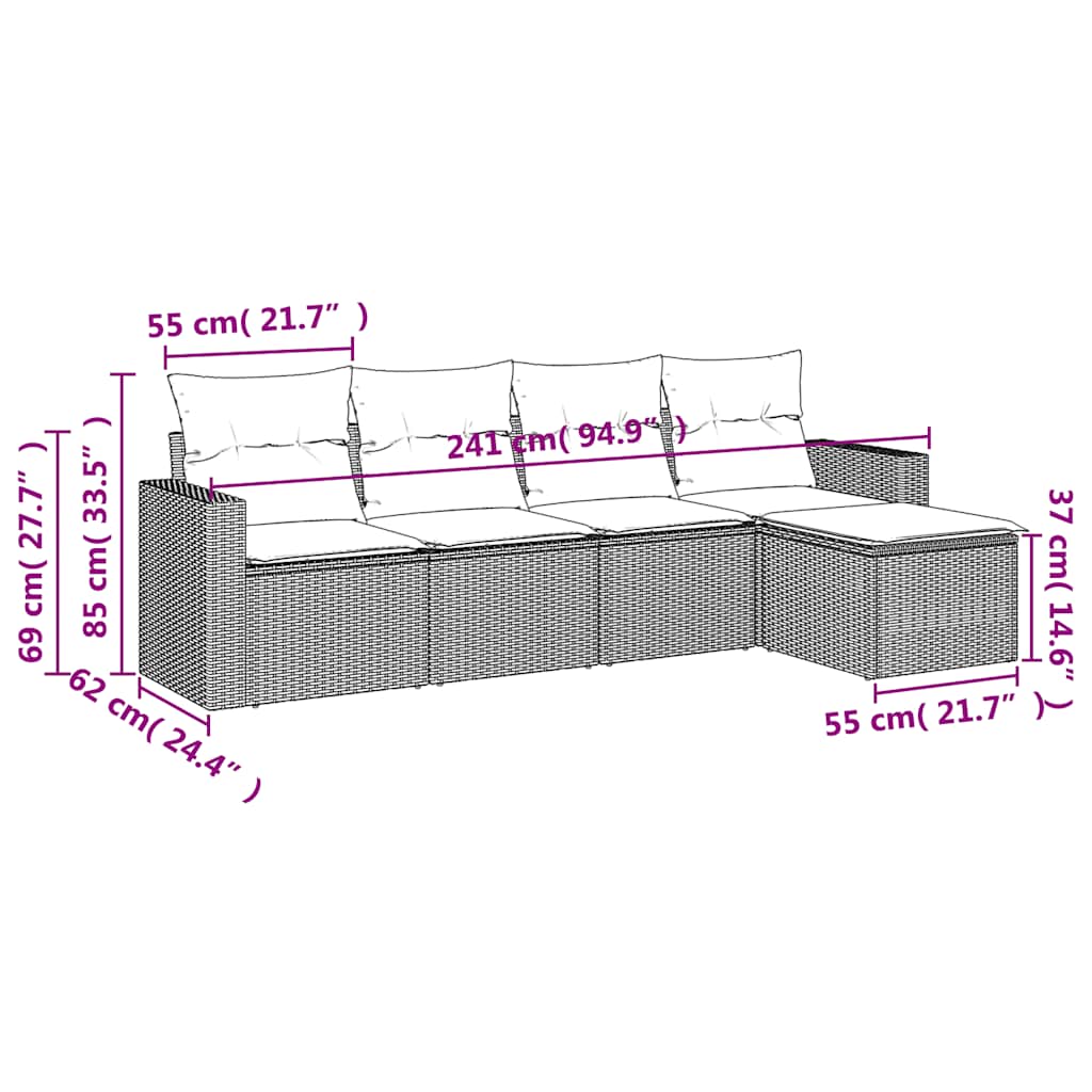 Set Divani da Giardino 5 pz con Cuscini in Polyrattan Nero | homemem39