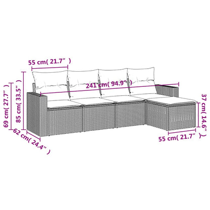 Set Divani da Giardino 5 pz con Cuscini in Polyrattan Nero | homemem39