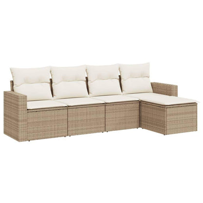 Set Divano da Giardino 5 pz con Cuscini Beige in Polyrattan - homemem39