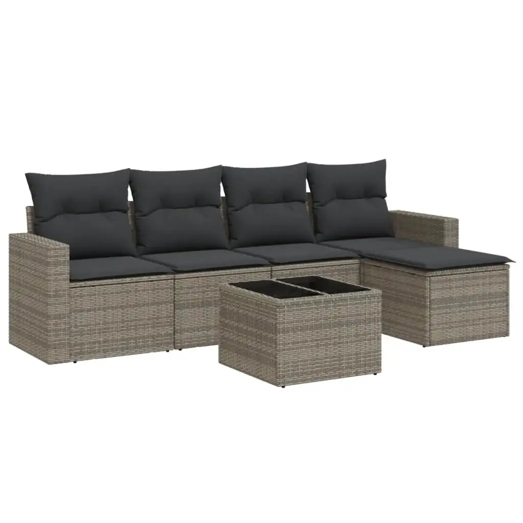 Set Divano da Giardino 6 pz con Cuscini Grigio in Polyrattan - homemem39