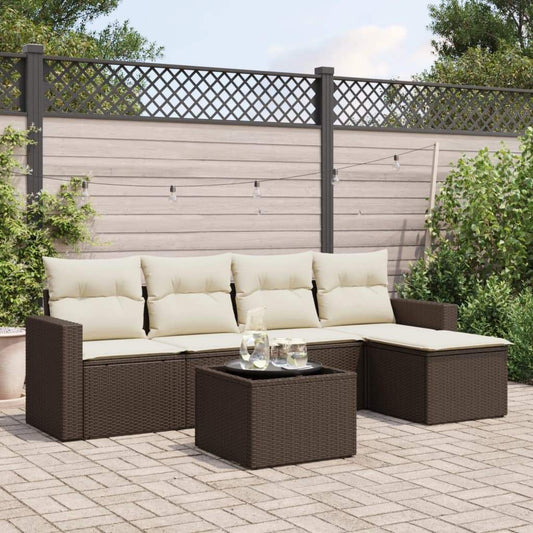 Set Divano da Giardino 6 pz con Cuscini Marrone in Polyrattan - homemem39