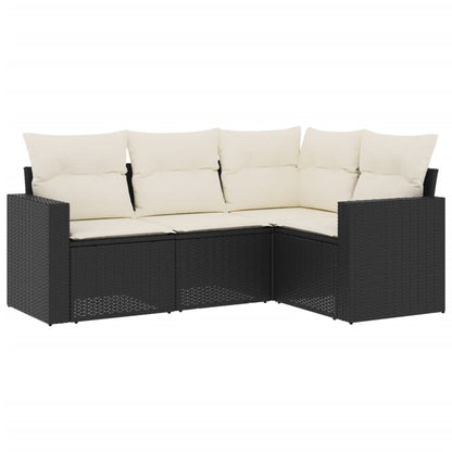 Set Divani da Giardino 4 pz con Cuscini Nero in Polyrattan | homemem39