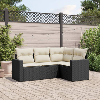 Set Divani da Giardino 4 pz con Cuscini Nero in Polyrattan | homemem39