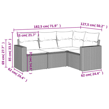 Set Divano da Giardino 4pz con Cuscini Grigio Chiaro Polyrattan