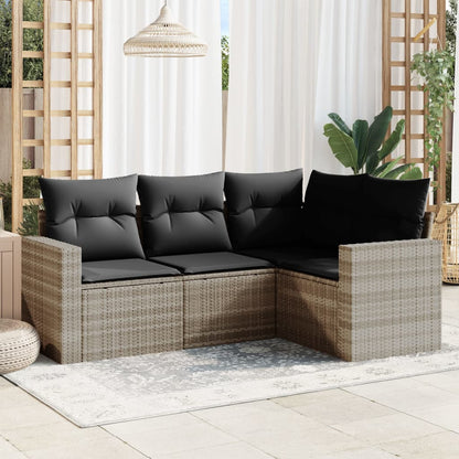 Set Divano da Giardino 4pz con Cuscini Grigio Chiaro Polyrattan