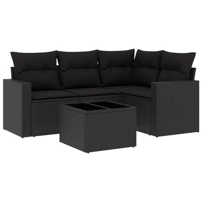 Set Divani da Giardino 5 pz con Cuscini in Polyrattan Nero | homemem39