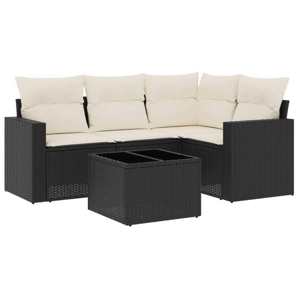 Set Divani da Giardino 5 pz con Cuscini in Polyrattan Nero | homemem39