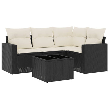 Set Divani da Giardino 5 pz con Cuscini in Polyrattan Nero | homemem39