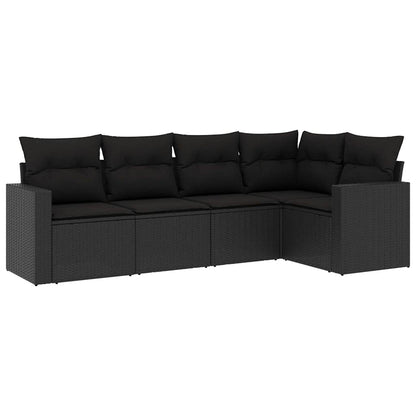 Set Divani da Giardino 5 pz con Cuscini in Polyrattan Nero | homemem39