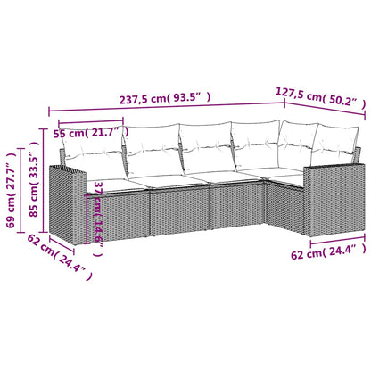 Set Divani da Giardino 5 pz con Cuscini in Polyrattan Nero | homemem39