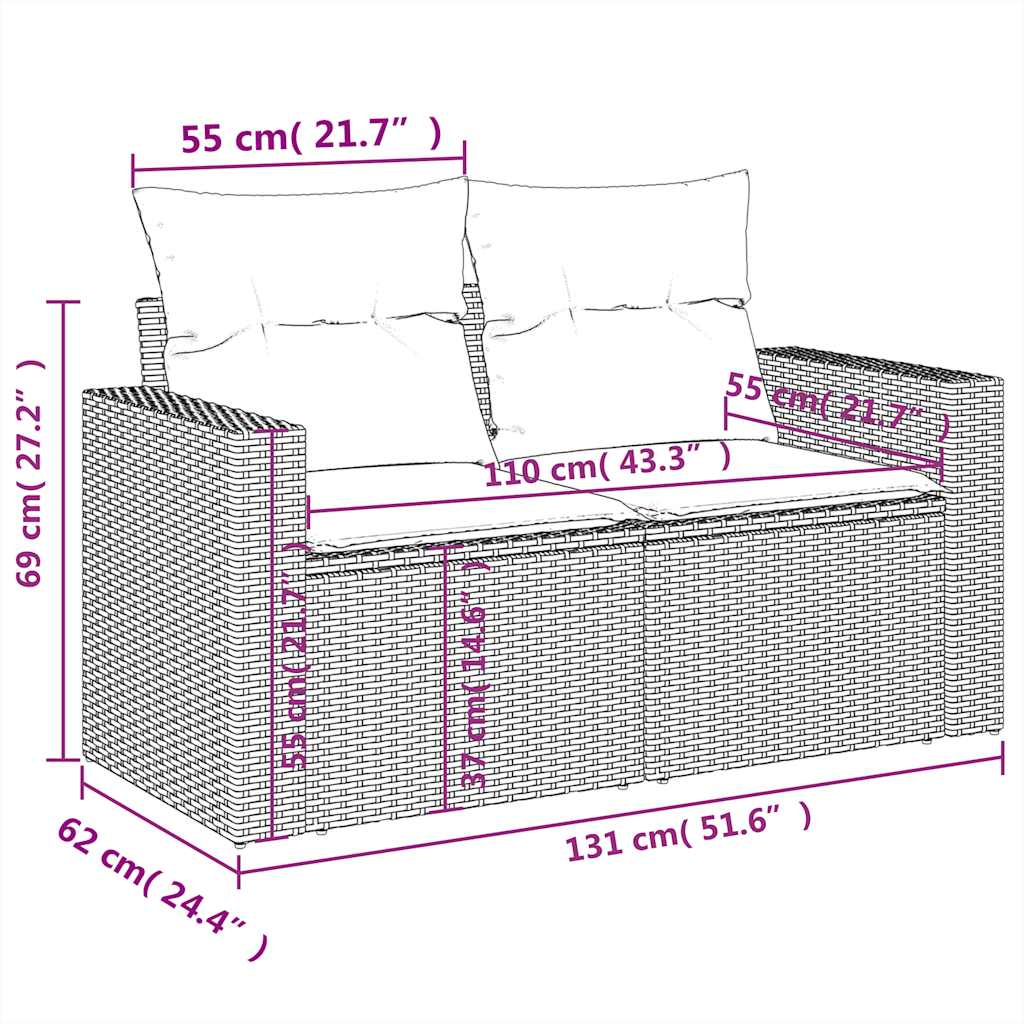 Set Divani da Giardino 5 pz con Cuscini in Polyrattan Nero | homemem39