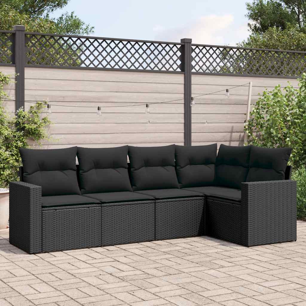 Set Divani da Giardino 5 pz con Cuscini in Polyrattan Nero | homemem39