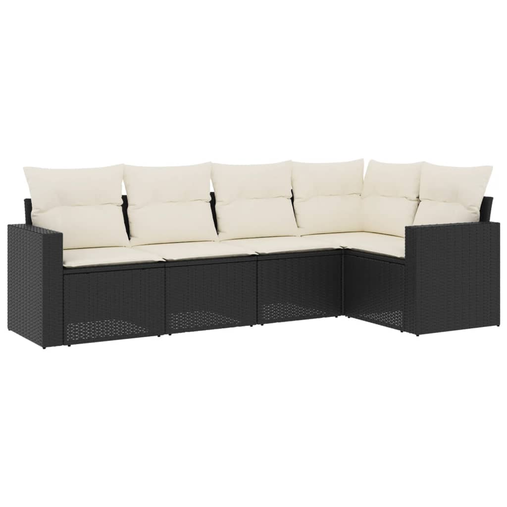 Set Divani da Giardino 5 pz con Cuscini in Polyrattan Nero | homemem39