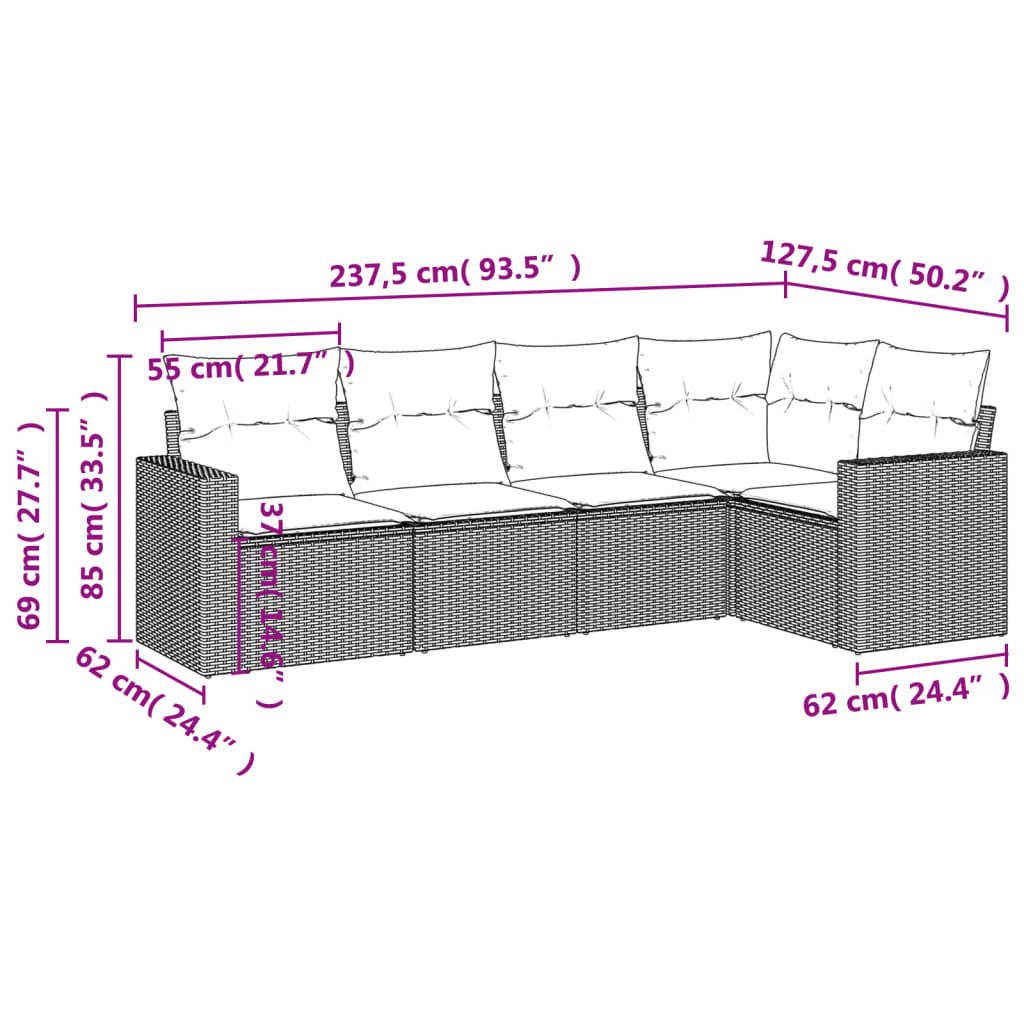 Set Divani da Giardino 5 pz con Cuscini in Polyrattan Nero | homemem39