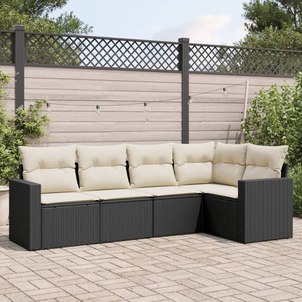 Set Divani da Giardino 5 pz con Cuscini in Polyrattan Nero | homemem39