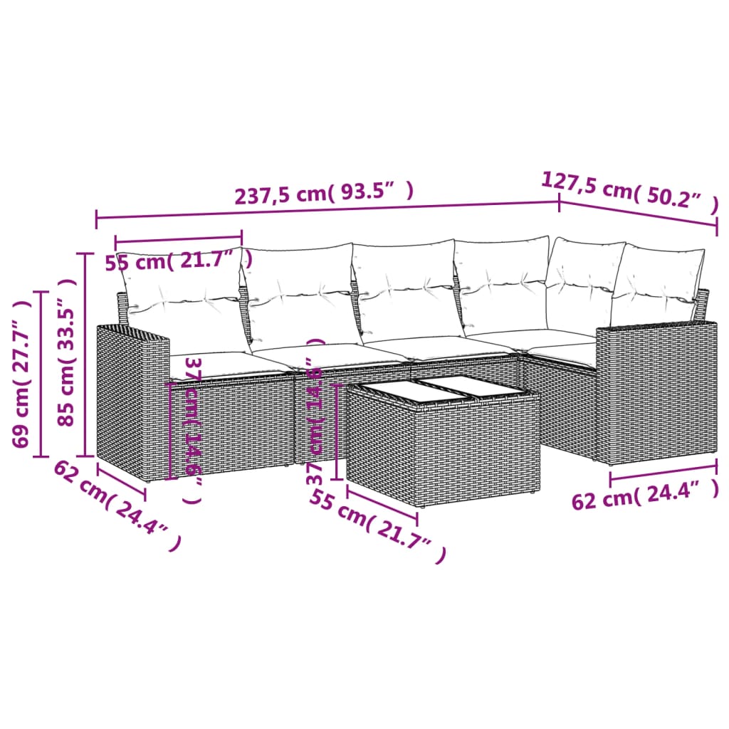 Set Divano da Giardino 6 pz con Cuscini Nero in Polyrattan | homemem39