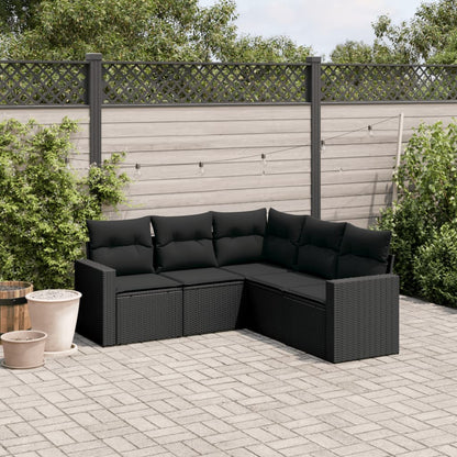 Set Divani da Giardino 5 pz con Cuscini in Polyrattan Nero - homemem39