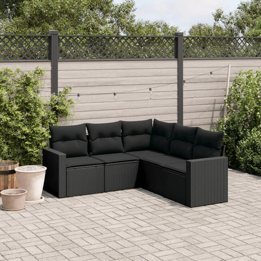 Set Divani da Giardino 5 pz con Cuscini in Polyrattan Nero - homemem39