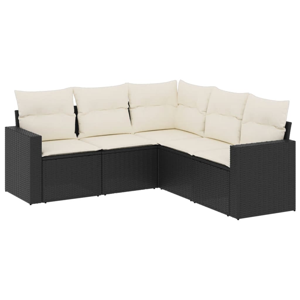 Set Divani da Giardino 5 pz con Cuscini in Polyrattan Nero | homemem39