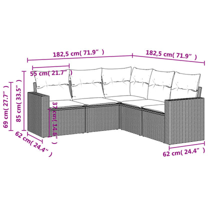 Set Divani da Giardino 5 pz con Cuscini in Polyrattan Nero | homemem39
