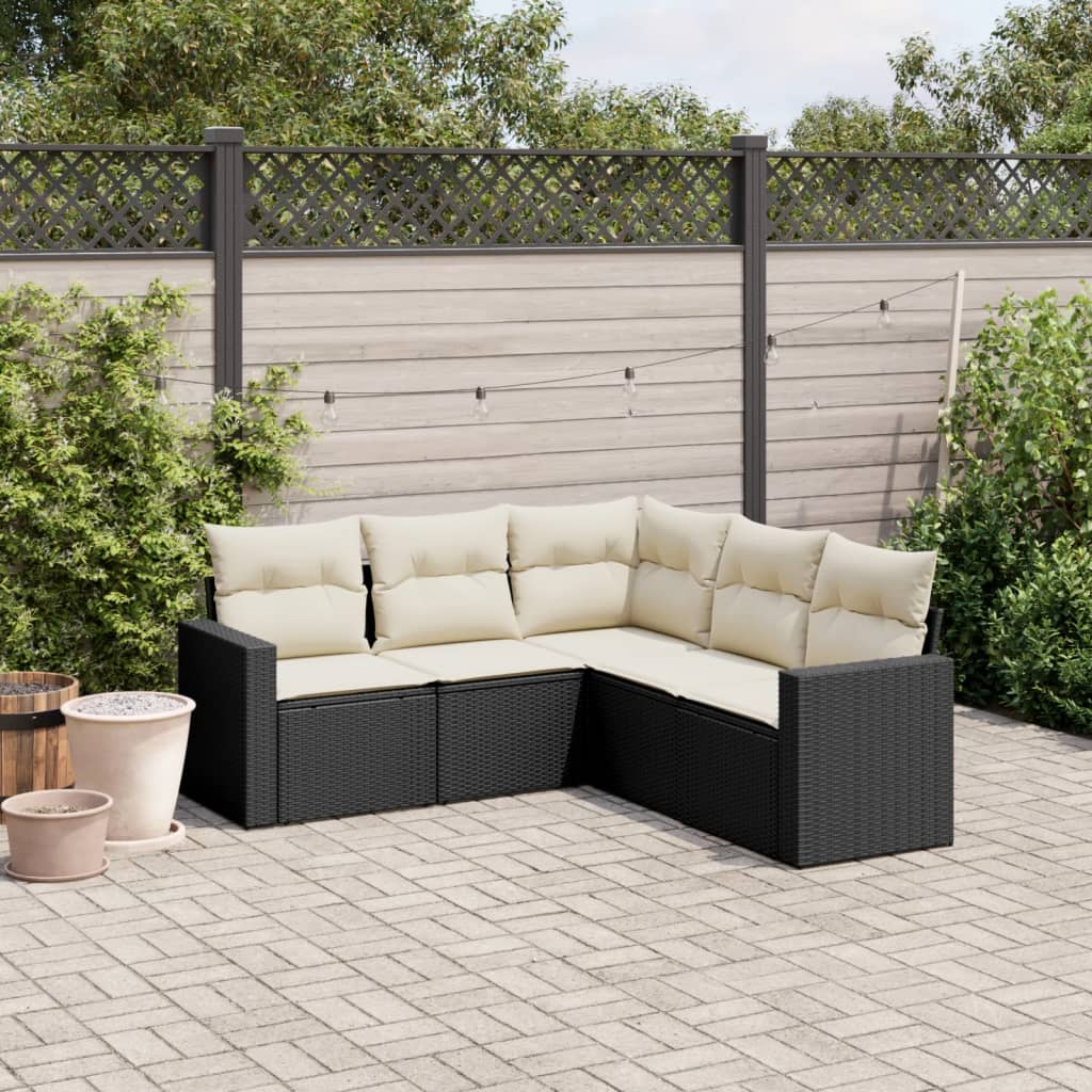 Set Divani da Giardino 5 pz con Cuscini in Polyrattan Nero | homemem39