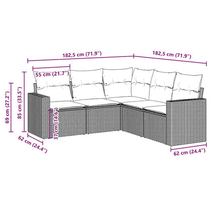 Set Divano da Giardino 5 pz con Cuscini Marrone in Polyrattan